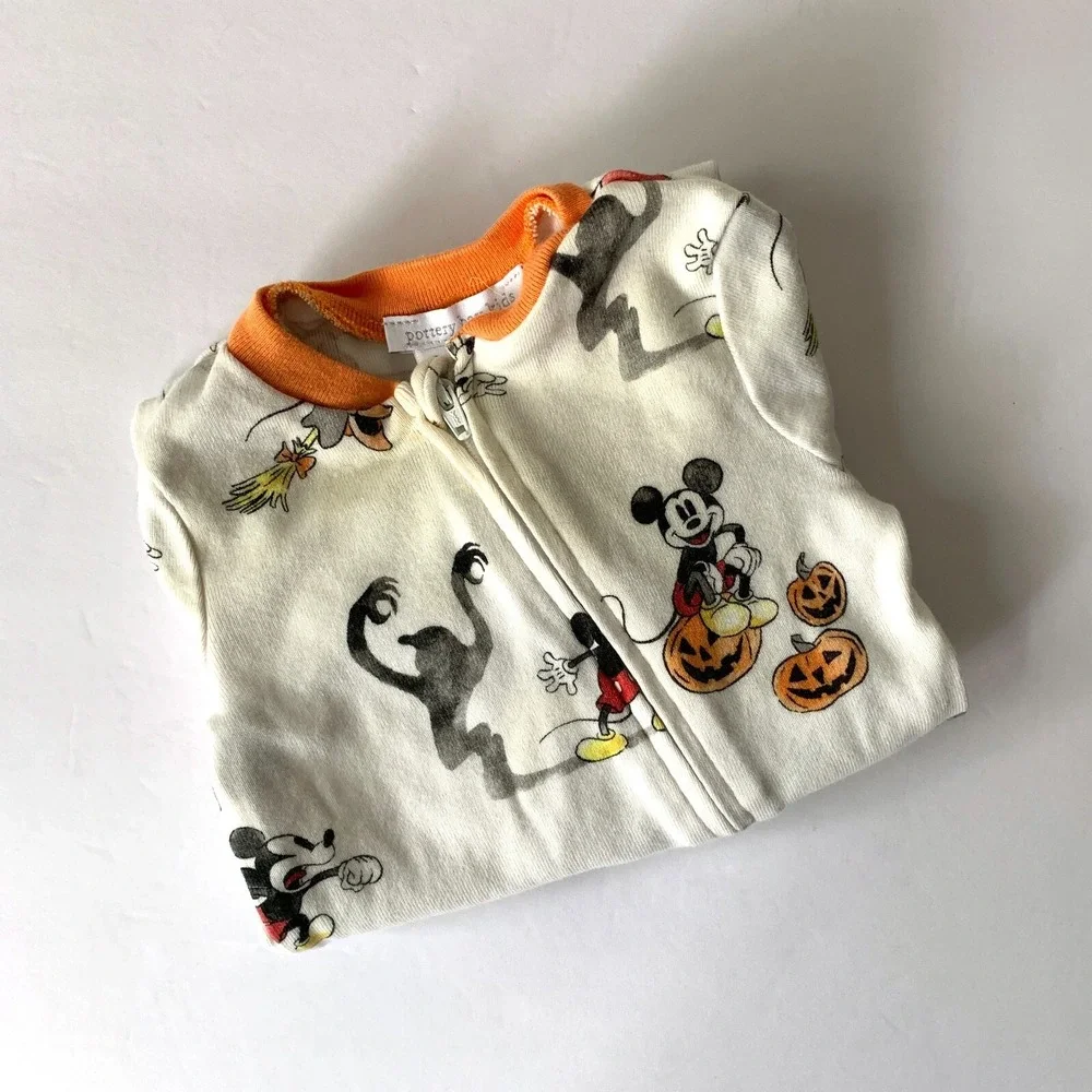 Pottery Barn Kid's Baby Disney Mickey Mouse Organic Nursery Pajamas Sz 3-6 mo‎